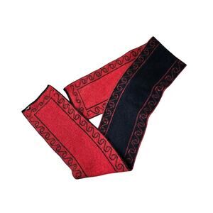 A reversible possum merino scarf with a red koru Greek key Pattern 59"x 7"